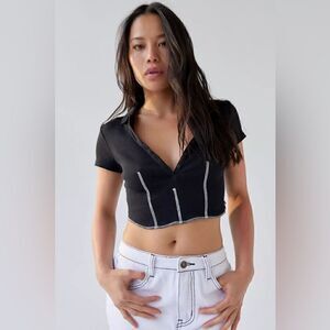 Urban outfitters | womens black cropped polo top | size large
